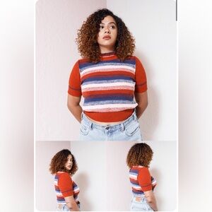 Free People Womens Striped Pullover Sweater, Orange White Blue M Best Intention